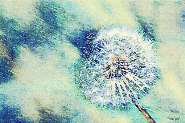 Dandelion Art Print featuring the digital art Blue Dandelion Art by Trina Ansel