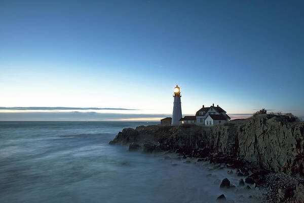 Blue Hour Art Print featuring the photograph Blue Hour at Portland Head by Eric Gendron