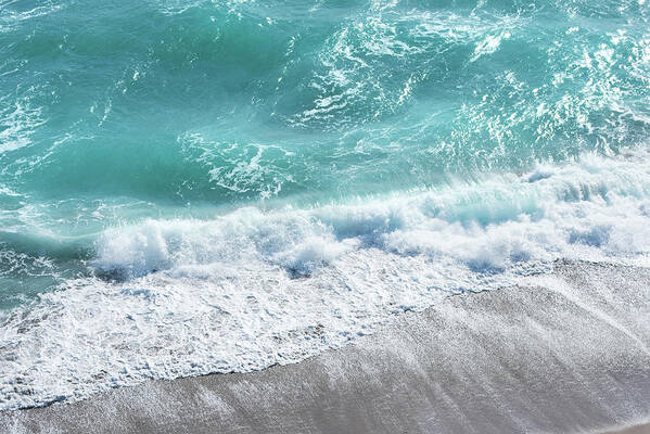 Beach Art Print featuring the photograph Blue Ocean Breaking Waves Aerial by Laura Fasulo