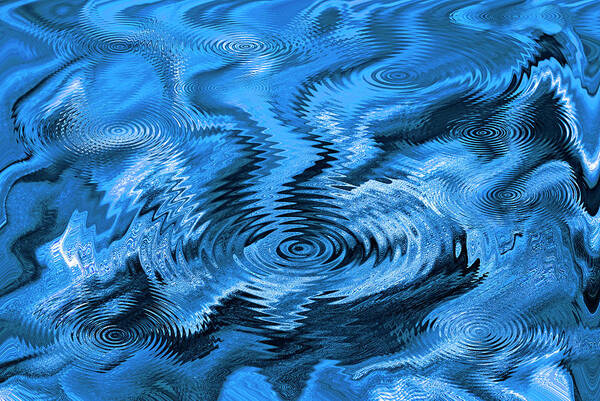 Abstract Art Print featuring the photograph Blue pond ripple wave texture background by Severija Kirilovaite