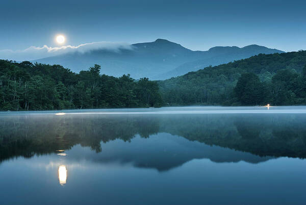Mountain Art Print featuring the photograph Blue Ridge North Carolina Full Moon Mountain Reflections by Mark VanDyke