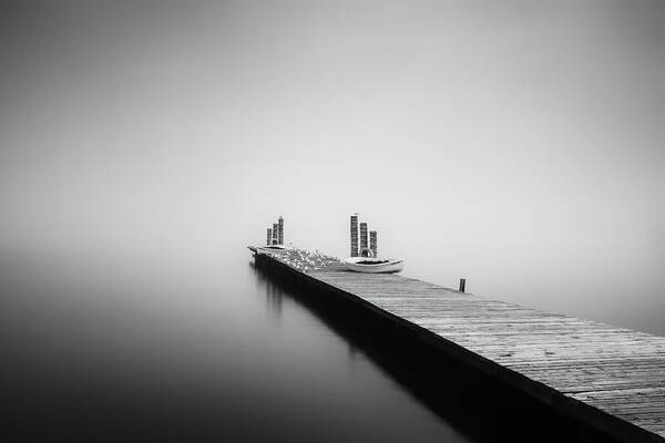 Loch Lomond Art Print featuring the photograph Boat Jetty in the mist by Grant Glendinning