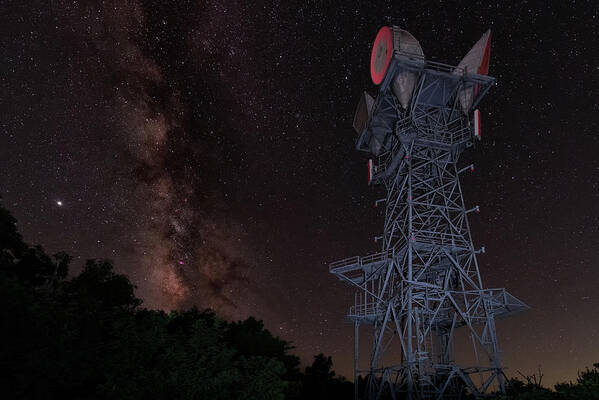 Milky Way Art Print featuring the photograph Boat Mountain Relay Tower with Milky Way by Hal Mitzenmacher