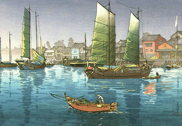 Japan Art Print featuring the digital art Boats on Akashi Bay by Long Shot