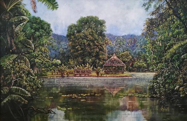  Art Print featuring the painting Botanical garden of Mauritius by Raouf Oderuth