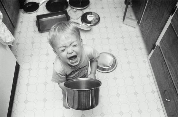 Child Art Print featuring the photograph Boy Playing With Pots And Pans, Screaming by Sean Justice