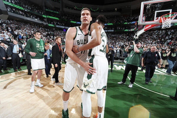 Playoffs Art Print featuring the photograph Brook Lopez and Giannis Antetokounmpo by Nathaniel S. Butler