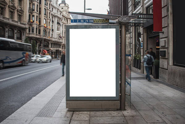 Empty Art Print featuring the photograph Bus stop with billboard by Photography taken by Mario Gutiérrez.