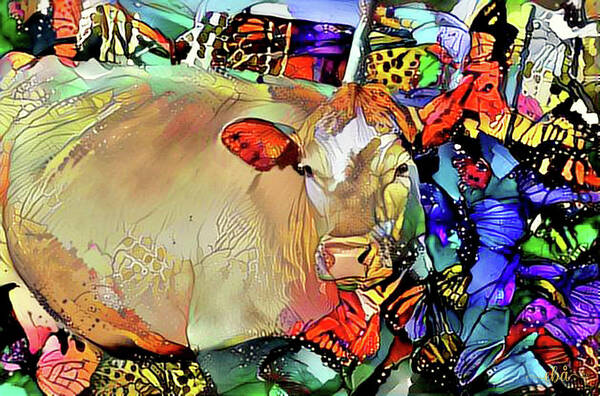 Cow Art Print featuring the digital art Butterfly Cow by Elaine Berger