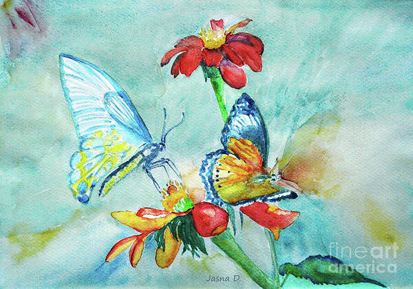 Spring Art Print featuring the painting Butterfly dance by Jasna Dragun