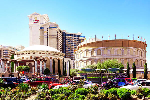 Caesars Palace Art Print featuring the photograph Caesars Palace on Las Vegas Strip by Tatiana Travelways
