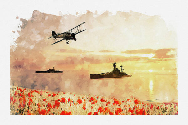 Navy Poppies Art Print featuring the digital art Calmer Waters by Airpower Art