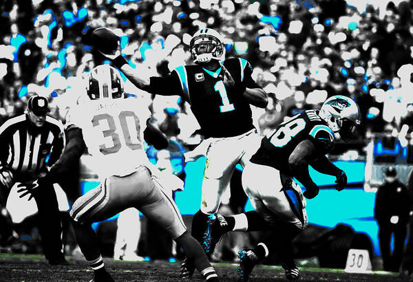 Cam Newton Art Print featuring the mixed media Cam Newton Letting it Fly by Brian Reaves
