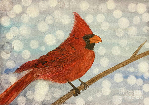 Cardinal Art Print featuring the painting Cardinal in Snow by Lisa Neuman