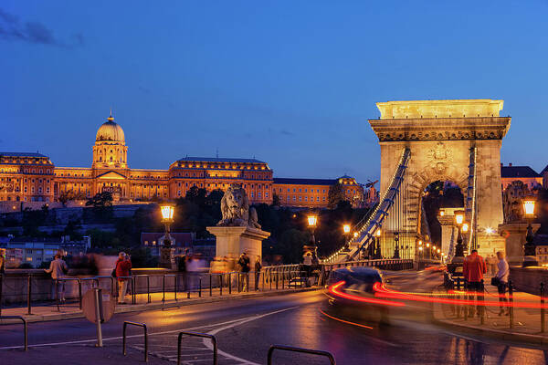 Budapest Art Print featuring the photograph Castle And Chain Bridge in Budapest at Night by Artur Bogacki