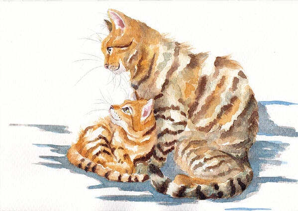 Cat Art Print featuring the painting Cat and Kitten - We Are Family by Debra Hall