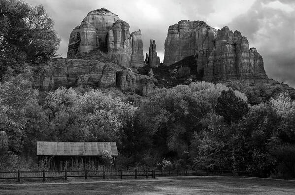 Sedona Art Print featuring the photograph Cathedral Rock in Black and White by Dave Dilli