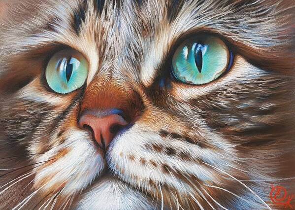 Cat Art Print featuring the pastel Cat's close-up by Elena Kolotusha