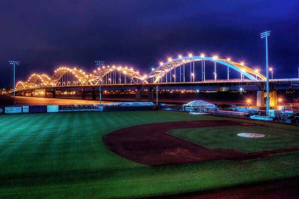 Bridge Art Print featuring the photograph Centennial Bridge and Modern Woodmen Park by Scott Norris