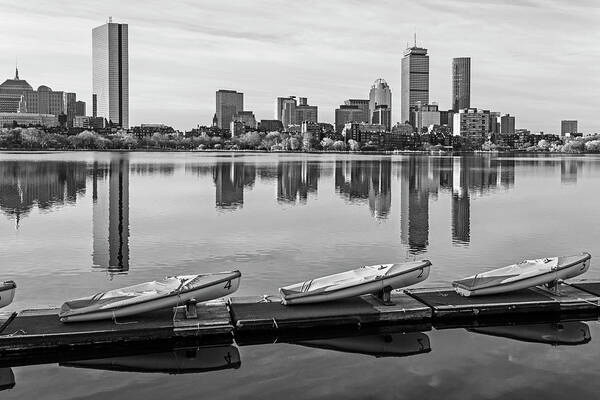 Charles Art Print featuring the photograph Charles River Beautiful Spring Day and Reflection Boston Massachusetts Black and White by Toby McGuire
