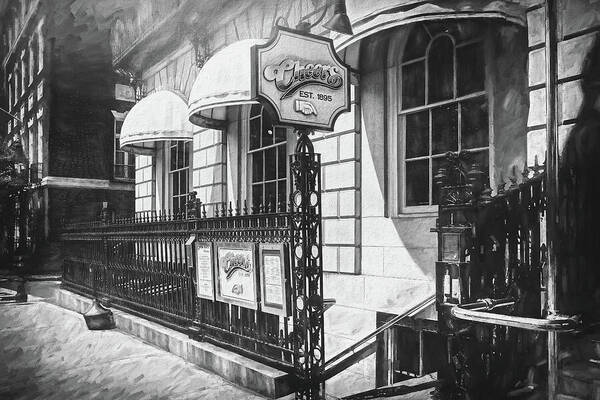 Boston Art Print featuring the photograph Cheers Bar Beacon Hill Boston Black and White by Carol Japp