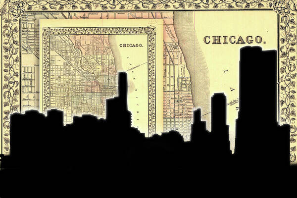 Chicago Black Skyline Map Art Print featuring the photograph Chicago Black Skyline Map by Sharon Popek