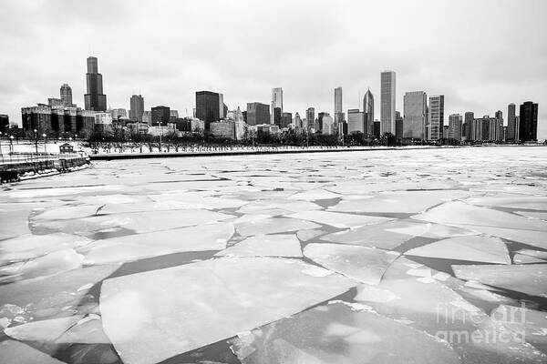 2011 Art Print featuring the photograph Chicago Skyline in WInter Black and White Photo by Paul Velgos