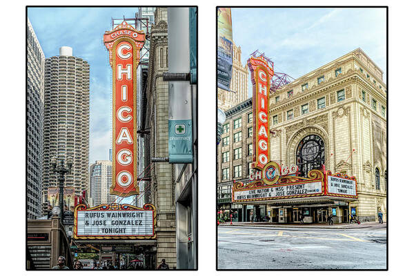 Chicago Theatre Black And White Art Print featuring the photograph Chicago Theatre Poster Color by Sharon Popek