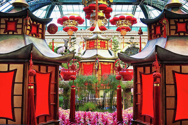 Chinese Art Print featuring the photograph Chinese New Year decorations at Bellagio, Las Vegas by Tatiana Travelways