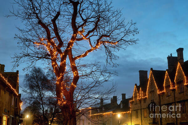 Chipping Campden Art Print featuring the photograph Chipping Campden Christmas Lights Cotswolds by Tim Gainey