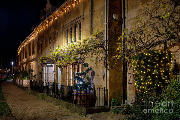 Chipping Campden Art Print featuring the photograph Chipping Campden Town Houses on a Christmas Night by Tim Gainey