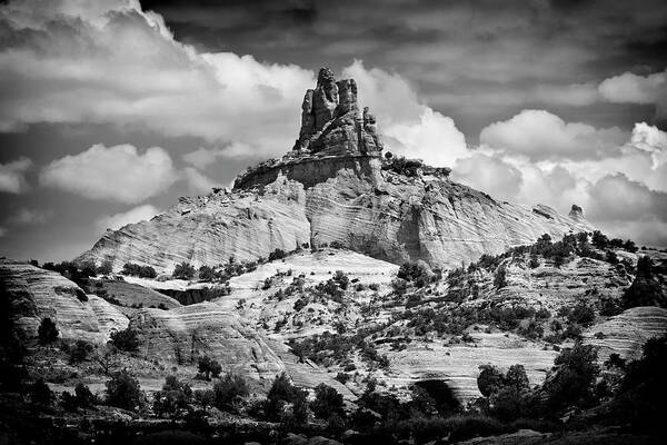 Church Art Print featuring the photograph Church Rock Black And White by Robert Woodward