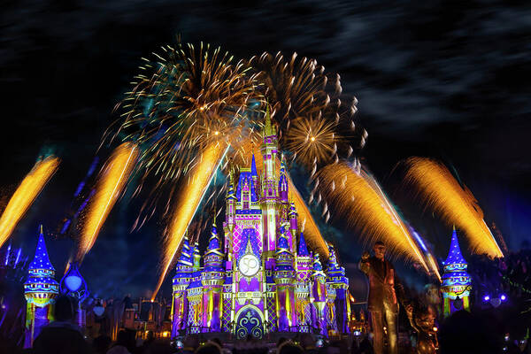 Magic Kingdom Art Print featuring the photograph Cinderella Castle Fireworks at Walt Disney World by Mark Andrew Thomas