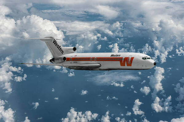Western Airlines Art Print featuring the mixed media Classic Western Airlines Boeing 727 by Erik Simonsen