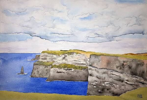 Watercolor Art Print featuring the painting Cliffs of Moher by John Klobucher