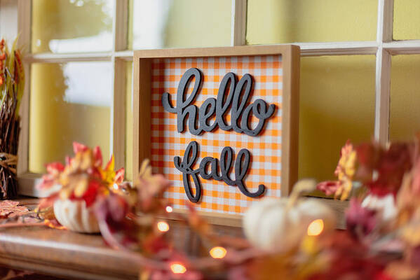 Holiday Art Print featuring the photograph Closeup of fall decorations on mantel by Kristen Prahl