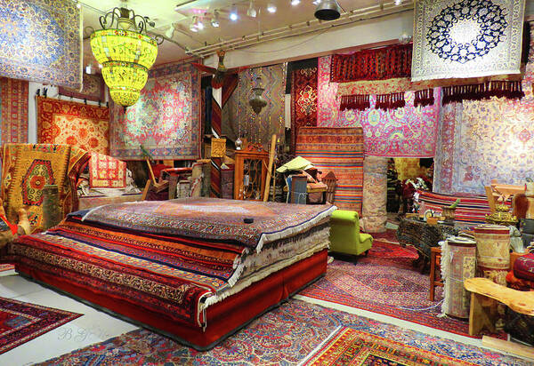 Colorful Carpets Art Print featuring the photograph Magic Carpet Ride Showroom - Oriental Rugs Gallery - Colorful Carpets for Sale by Brooks Garten Hauschild