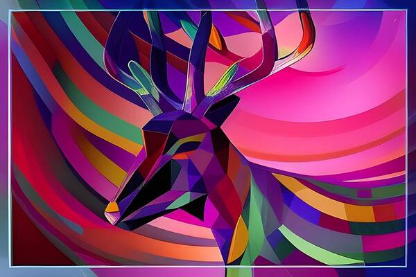 Digital Art Print featuring the digital art Colorful Deer with Horns by Beverly Read