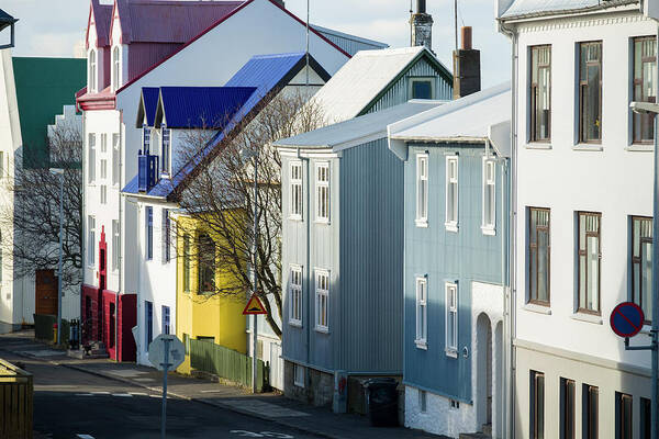 Row Art Print featuring the photograph colorful homes Reykjavik by David L Moore