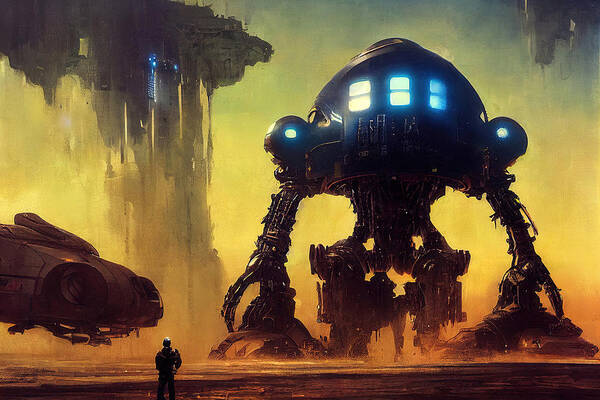 Scifi Art Print featuring the painting Colossal Mechs, 04 by AM FineArtPrints