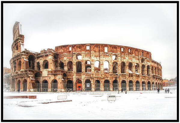 Colosseo Art Print featuring the photograph Colosseum - Snow over Roma by Stefano Senise
