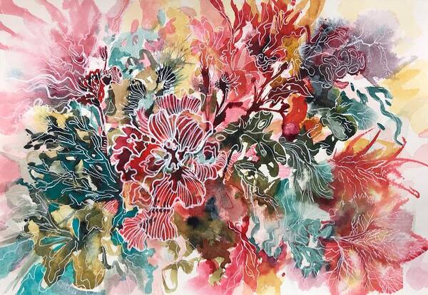 Abstract Coral Reef Painting Art Print featuring the painting Colourful Coral by Chris Hobel