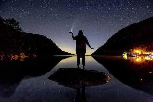 Night Art Print featuring the photograph Comet in Her Palm by Tim Kirchoff