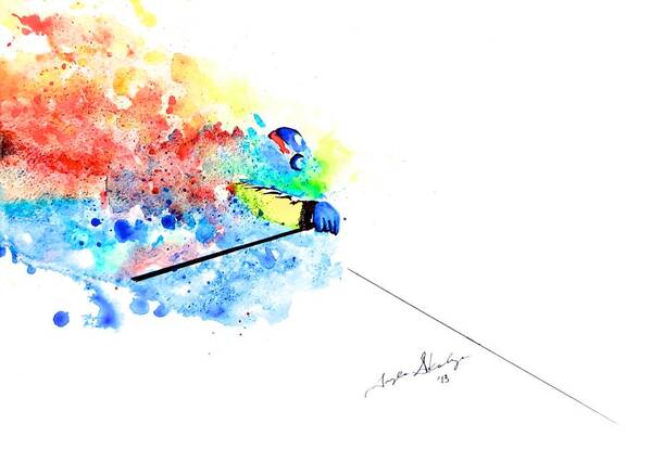 Ski Art Print featuring the painting Coming Through by Angee Skoubye