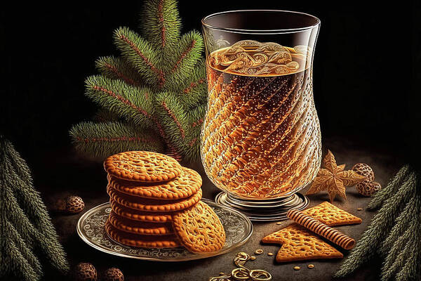 Drink Art Print featuring the digital art Cookies and an Adult Beverage by Billy Bateman