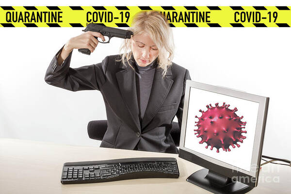 Covid 19 Art Print featuring the photograph Coronavirus suicide businesswoman by Benny Marty