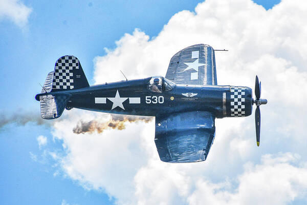 Aircraft Art Print featuring the photograph Corsair in the Clouds by Ed Stokes