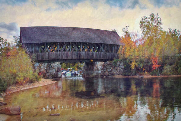 Ashland New Hampshire Art Print featuring the photograph Covered Bridge over Squam River by Jeff Folger