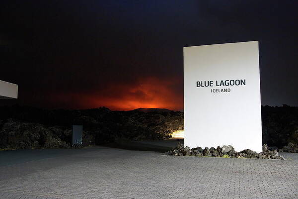 Volcano Art Print featuring the photograph Crimson mountains, blue lagoon by Christopher Mathews