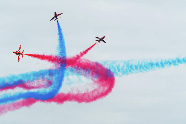 Eastbourne International Airshow Art Print featuring the photograph Crossing the Red Arrows by Andrew Lalchan